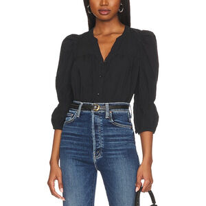 Nation Ltd 'Geneva' Black Poplin Romantic Crop Top Size XS